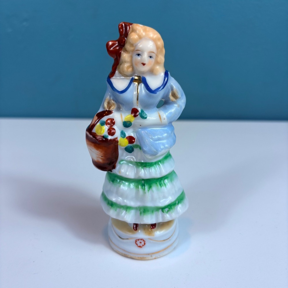 Vintage Occupied Japan Porcelain Figurine Girl with Basket